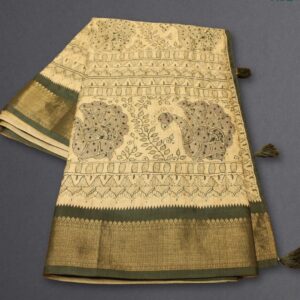Alternative view of Printed with French Knots & Kantha work Tussar Saree