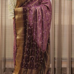 Alternative view of Zari Woven Checks Bandhani Saree