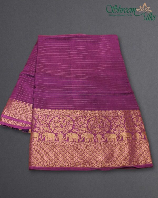 Zari Woven Horizontal Stripes with Rich Border Russian Silk Saree