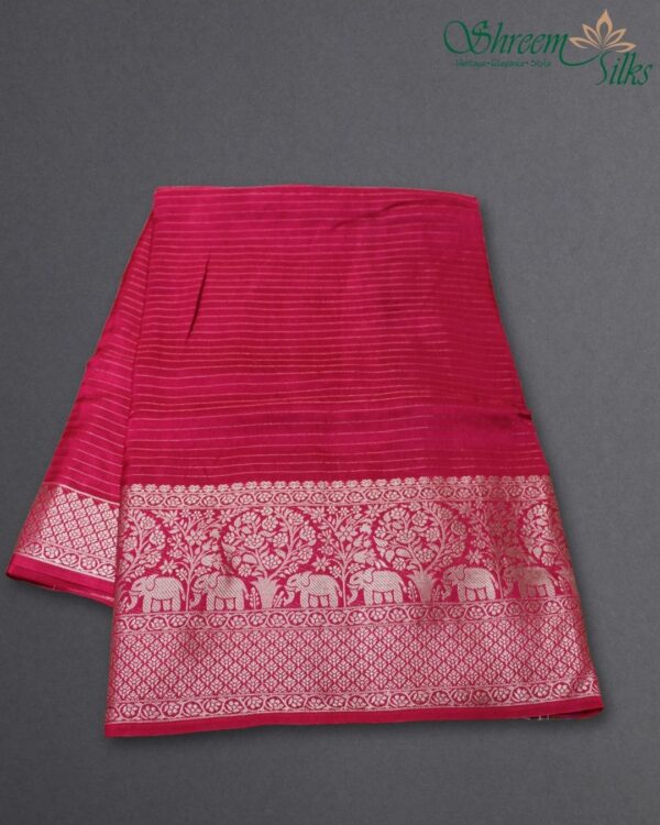 Zari Woven Horizontal Stripes with Rich Border Russian Silk Saree - Image 4