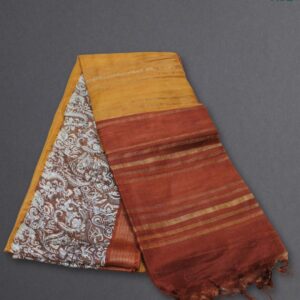 Printed Kalamkari Border with Zari Woven Lines Tussar Saree
