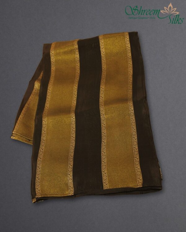 Floral Vertical Stripes Organza Tissue Saree - Image 3