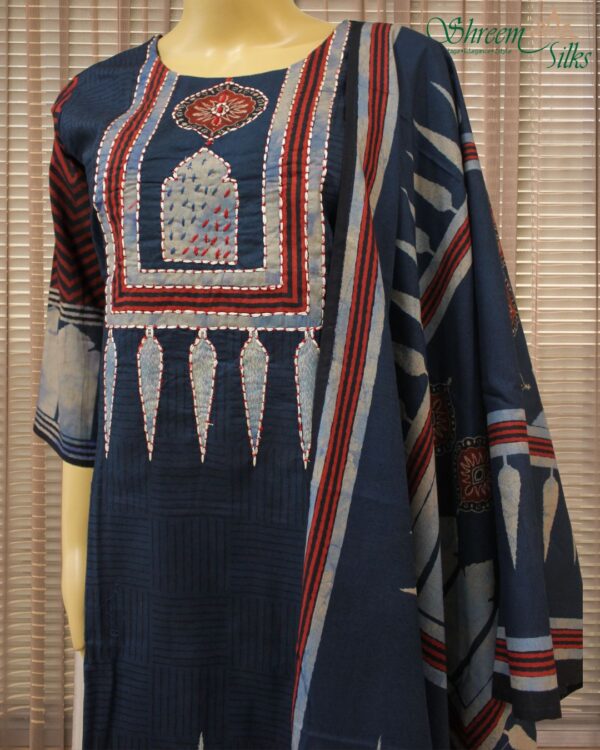 Indigo with Ajrakh Prints & Thread work Kurta Set