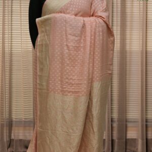 Water Zari Woven Small Floral Buttas with Rich Border & Pallu Pure Banaras Crepe Silk Saree