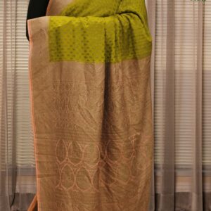 Alternative view of Olive Green & Pink Leaf Buttas Pure Banaras Crepe Silk Saree