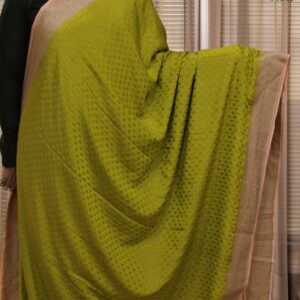 Olive Green & Pink Leaf Buttas Pure Banaras Crepe Silk Saree