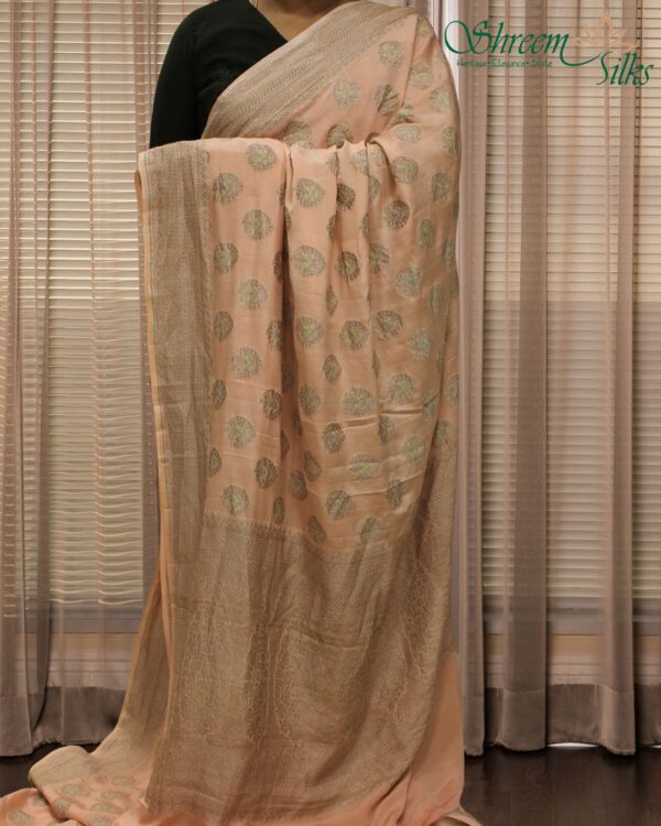 Leaf Motifs with Meenakari Pure Banaras Crepe Silk Saree