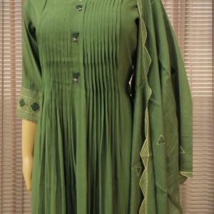 Alternative view of 3D Embroidery with Mirror work Mul Chanderi Anarkali Kurta Set - Green