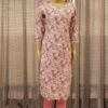 Floral Prints with Kantha & Sequence work Cotton Kurta Set - White & Pink