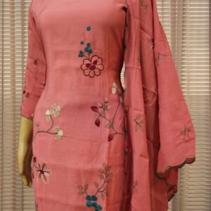 Floral Embroidered Mul Chanderi Kurta Set - Pink