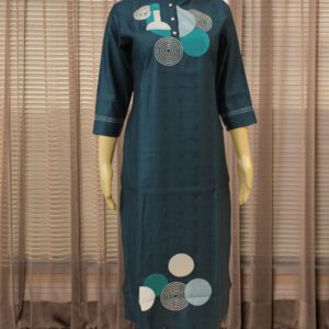 Alternative view of Geometrical Pattern Thread work Cord Set - Peacock Green