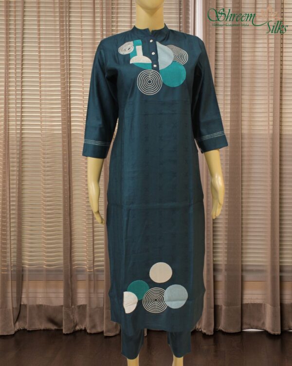 Geometrical Pattern Thread work Cord Set - Peacock Green - Image 2