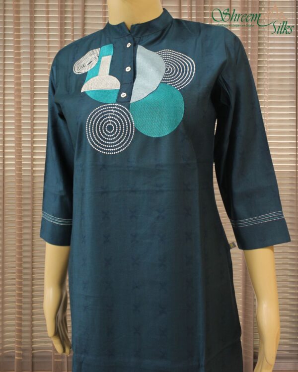 Geometrical Pattern Thread work Cord Set - Peacock Green