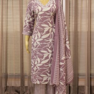 Lilac and White Printed Kurta Set
