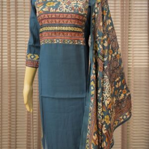 Alternative view of Blue with Kalamkari Prints and Beads Work Kurta Set