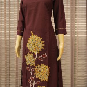 Alternative view of Brown with Floral Aplique work & Embroidery Cord Set