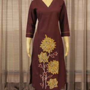 Brown with Floral Aplique work & Embroidery Cord Set