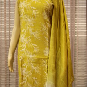 Alternative view of Neon Green with White Prints & Cut Dana work on Neck Line Kurta Set