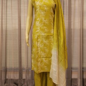 Neon Green with White Prints & Cut Dana work on Neck Line Kurta Set
