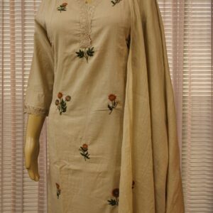 Alternative view of Beige Floral Thread work Kurta Set