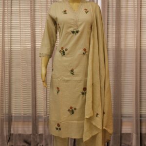 Beige Floral Thread work Kurta Set