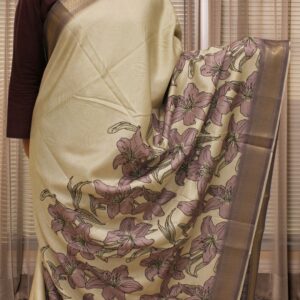 Big Floral Prints with Zari Woven Border Fancy Saree