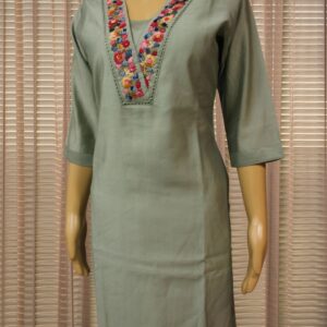 Alternative view of Green with Multicolour Thread Embroidery on Neckline Cord Set