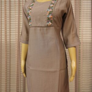 Alternative view of Grey with Floral Embroidey & Sequence work on Yok Mul Chanderi Cord Set