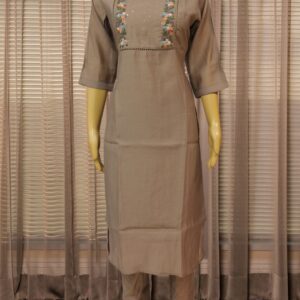 Grey with Floral Embroidey & Sequence work on Yok Mul Chanderi Cord Set