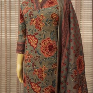 Alternative view of Grey with Maroon Kalamkari Prints Cotton Kurta Set