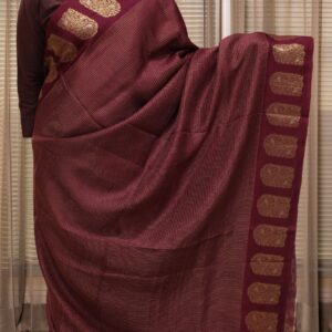 Alternative view of Zari Woven Small Checks with Bird Motifs Border Viscose Crepe Saree
