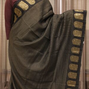 Zari Woven Small Checks with Bird Motifs Border Viscose Crepe Saree