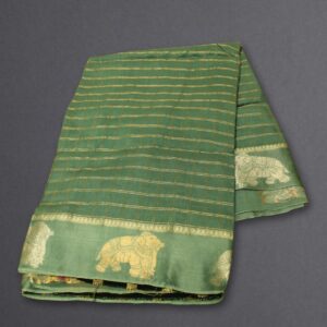 Alternative view of Zari Woven Checks with Elephant Motifs on Satin Border Viscose Dola Saree