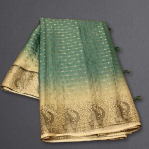 Alternative view of Zari Buttas with Printed Border Ombre Jute Saree