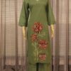 Green with Floral Aplique work & Embroidery Cord Set