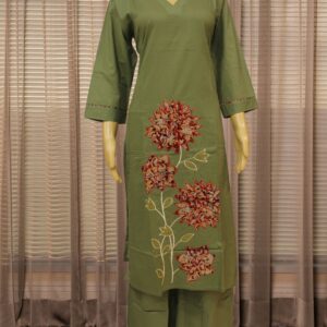 Green with Floral Aplique work & Embroidery Cord Set