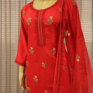 Alternative view of Pinkish Red with Floral Embroidery & Sequence Kurta Set