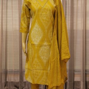 Alternative view of Thread work on Neckline Printed Kurta Set - Mustard
