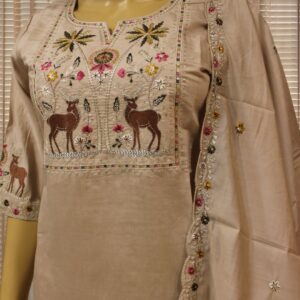 Alternative view of Embroidery & Sequence work on Yok Kurta Set - Beige